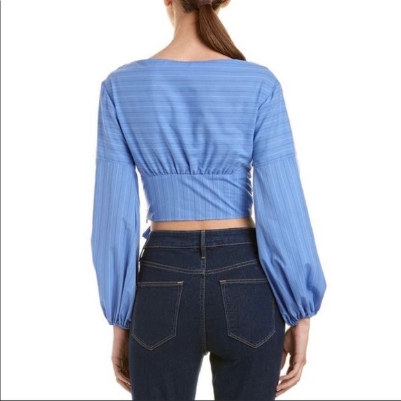 NWT LIKELY FRONT TIE TOP M Blue long sleeve striped top cropped cotton shirt - Picture 2 of 12